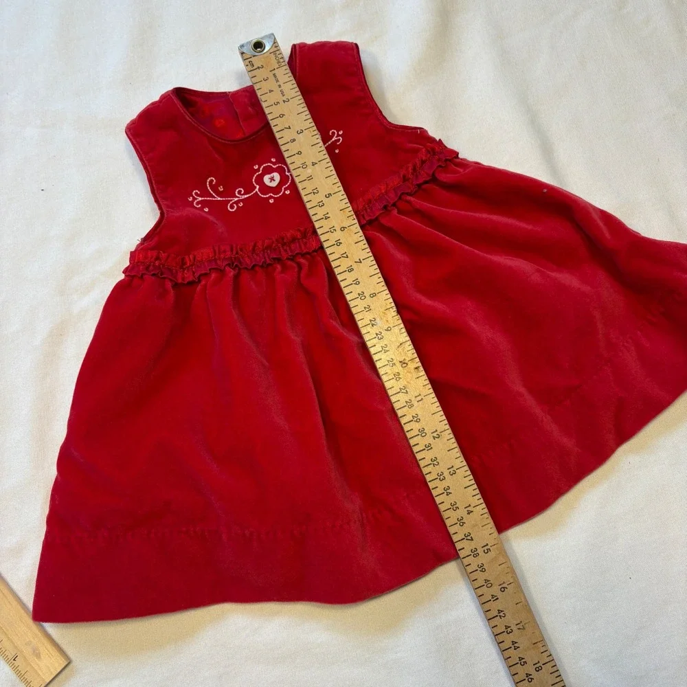 Baby Gap Red Velvet Holiday Dress Infant 3-6 Months Heart Buttons 400026-00‎